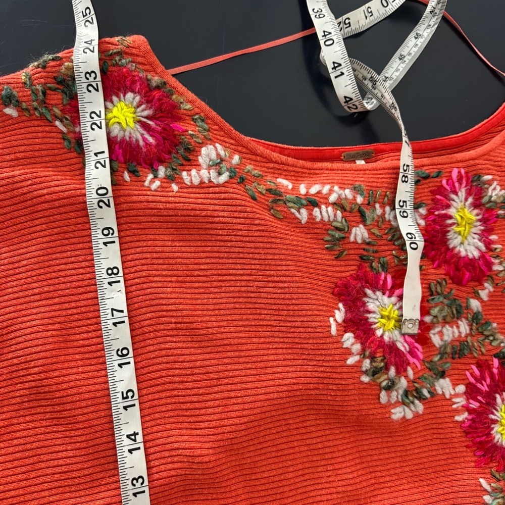 Free People Floral Bouquet Embroidered Dolman Sweater Top Orange Medium‎ Bobo - Picture 6 of 6
